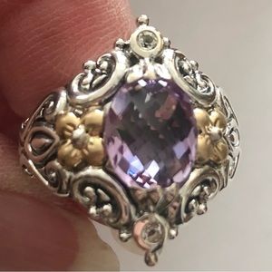 BARBARA BIXBY Sterling & 18K Gold Flowers Amethyst Ring  BOX  Size 7